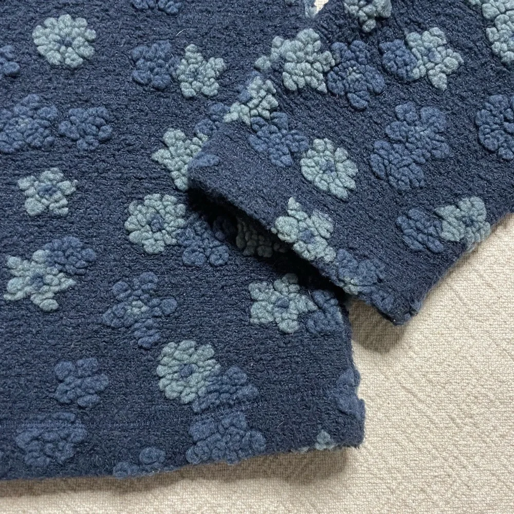VTG 90s Fleece Blue Textured Floral Shacket Jacket M - Picture 4 of 7